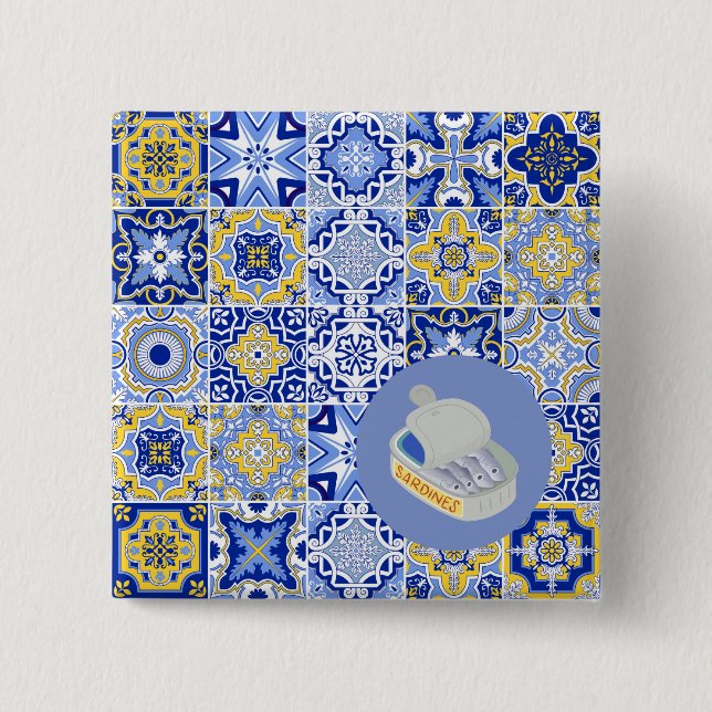  Blue Tiles and Sardines 15 Cm Square Badge (Front)