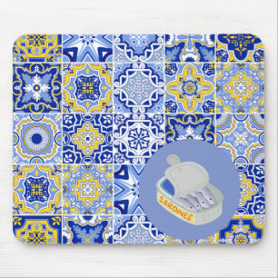 Blue Tiles and Sardines Mouse Mat