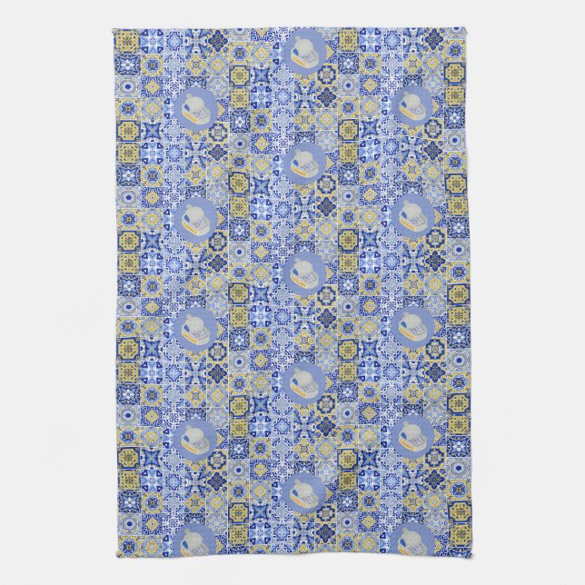  Blue Tiles and Sardines Tea Towel (Vertical)