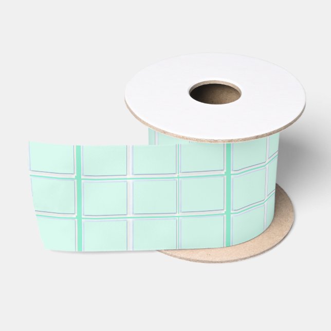 Blue tiles blocks patterned satin ribbon (Spool)