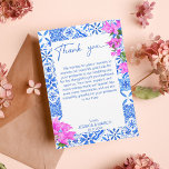 Blue Tiles Bougainvillea elegant  Thank You Card<br><div class="desc">Blue Tiles Bougainvillea modern casual script elegant bridal shower/wedding/party thank you card.</div>
