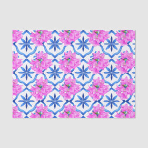 Blue Tiles Bougainvillea Mediterranean themed Tissue Paper