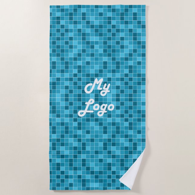 Blue tiles business logo beach towel (Front)