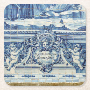 Blue tiles from Portugal Square Paper Coaster