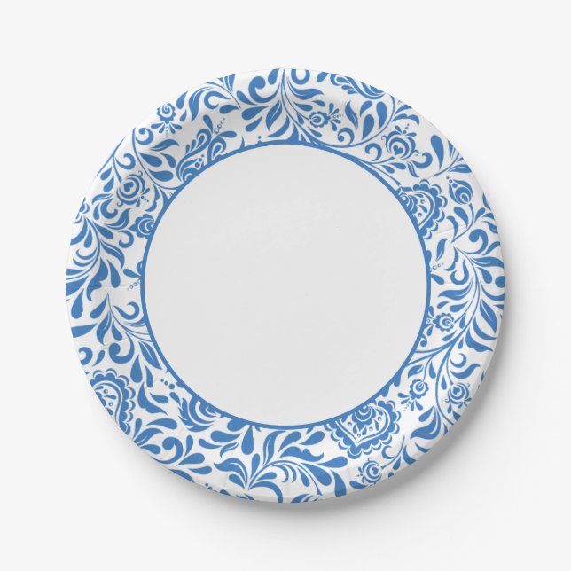 Blue Tiles Greek Mediterranean Party Paper Plate (Front)