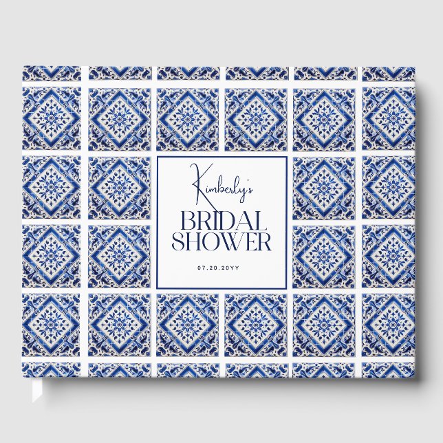 Blue Tiles Italian Mediterranean Bridal Shower Guest Book (Front)