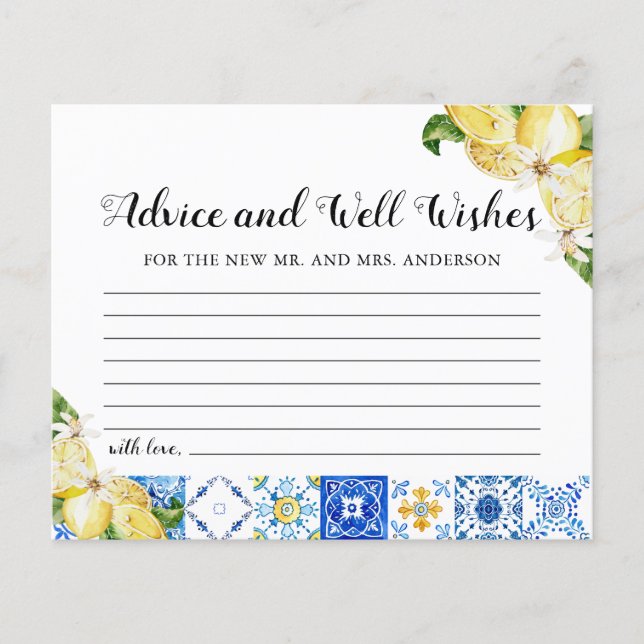 Blue Tiles Lemon Advice and Well Wishes Card (Front)