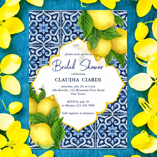 Blue tiles lemon Amalfi Positano bridal shower Invitation (Creator Uploaded)