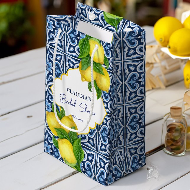 Blue tiles lemon Amalfi Positano bridal shower Small Gift Bag (Blue tiles lemon Amalfi Positano bridal shower Small Gift Bag)