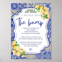 Blue Tiles Lemon Citrus Baby Shower Sign