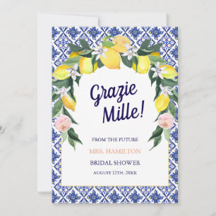 Blue Tiles Lemon Grazie Mille Bridal Shower Thank You Card