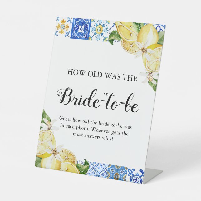 Blue Tiles Lemon How Old was the Bride Shower Sign (Front)