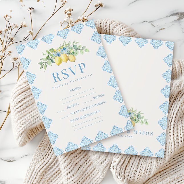 Blue Tiles Lemon Italian Wedding RSVP cards (Creator Uploaded)