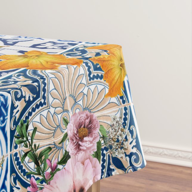 Blue tiles lemon Mediterranean Tablecloth (In Situ)