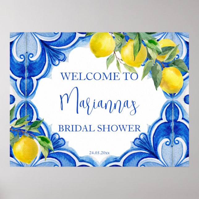Blue tiles lemon thats amore bridal shower welcome poster (Front)