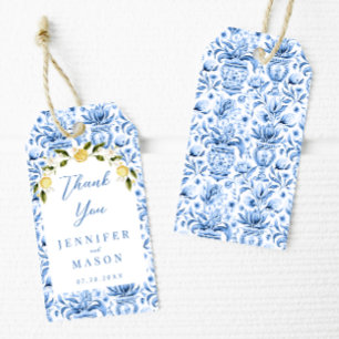 Blue tiles lemon wedding thank you gift favour tag