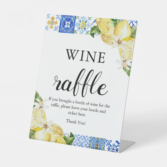 Blue Tiles Lemon Wine Raffle Bridal Shower Sign (Front)