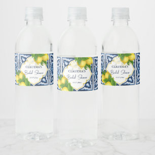 Blue tiles lemons Amalfi Italian bridal shower Water Bottle Label