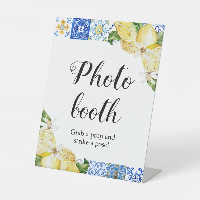 Blue Tiles Lemons Photo Booth Bridal Shower Sign (Front)