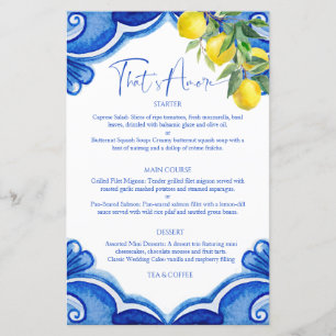 Blue tiles lemons vintage Italian menu card
