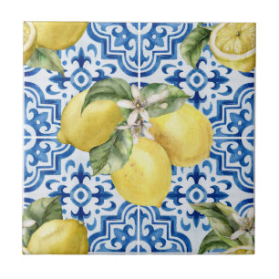 Blue Tiles Mediterranean Lemon Pattern