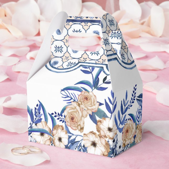 Blue Tiles Mediterranean Lemon Pattern Favour Box (Wedding)