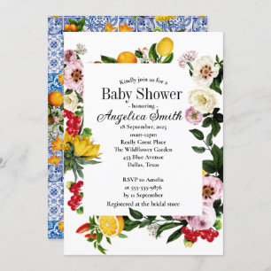 Blue tiles Mediterranean Pattern Baby Shower  Invitation