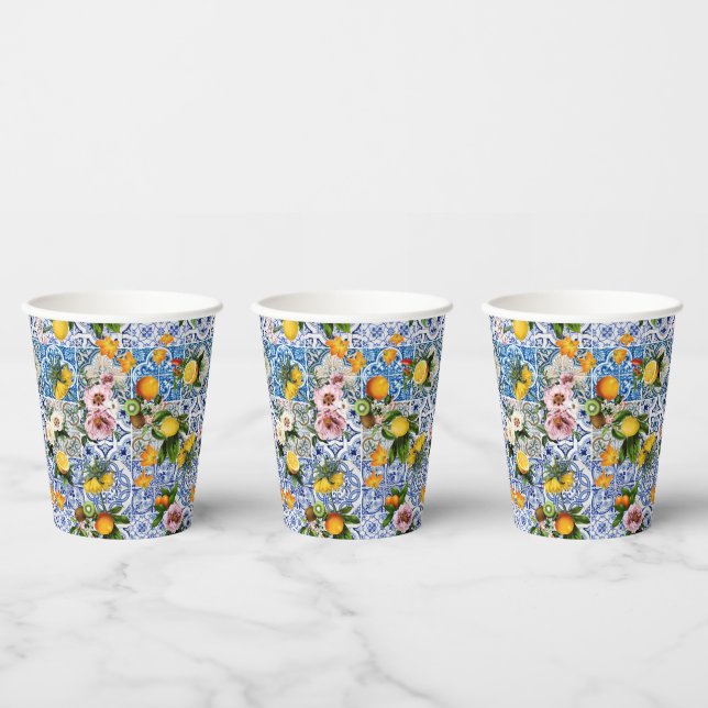 Blue Tiles Mediterranean Pattern Paper Cups (Multi)