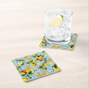 Blue Tiles Mediterranean Pattern  Square Paper Coaster