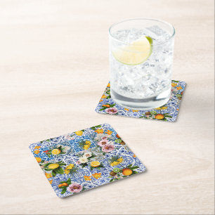 Blue Tiles Mediterranean Pattern  Square Paper Coaster