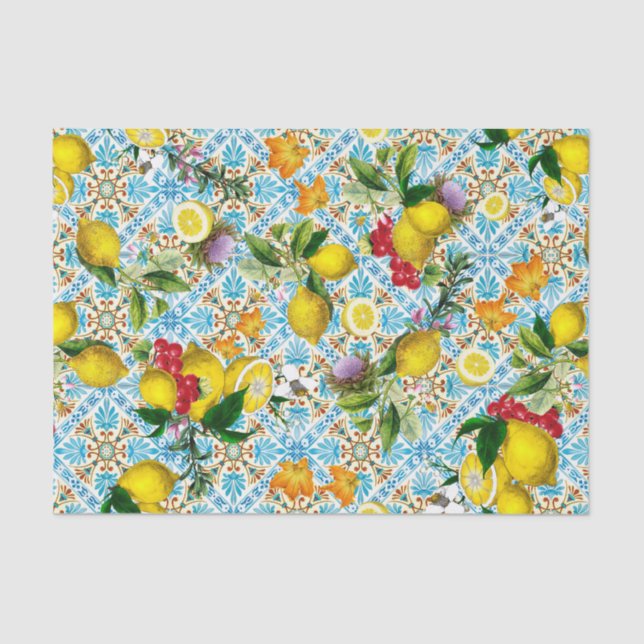 Blue Tiles Mediterranean Pattern Tissue Paper (Front)