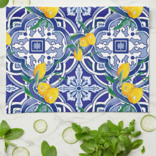 Blue tiles,Mediterranean tiles,majolica     Tea Towel