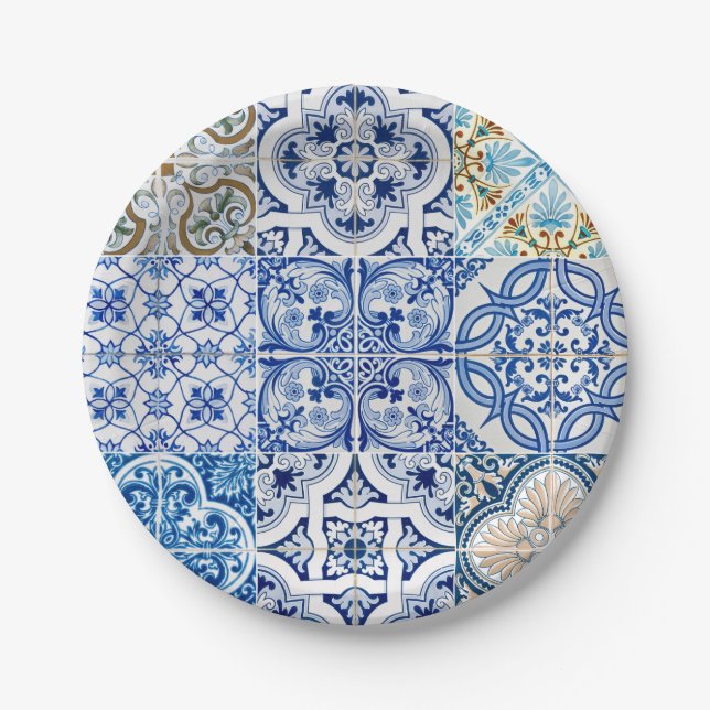 Blue Tiles Paper Plates (Front)