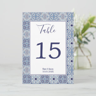 Blue tiles Personalised wedding Table Number