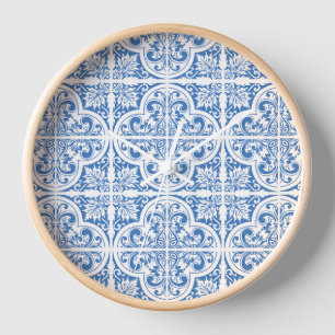Blue Tiles Printed Wall Clock   Timeless Elegance"
