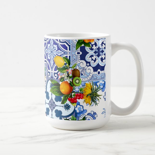 Blue tiles,Sicilian,majolica, mosaic art ,lemon  Coffee Mug (Right)