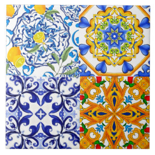 Blue tiles,Sicilian,majolica, mosaic art ,lemon Tile