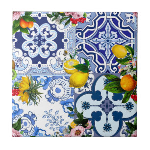 Blue tiles,Sicilian,majolica, mosaic art ,lemon Tile