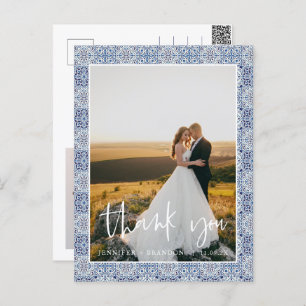 Blue tiles Thank you   Wedding Photo Postcard