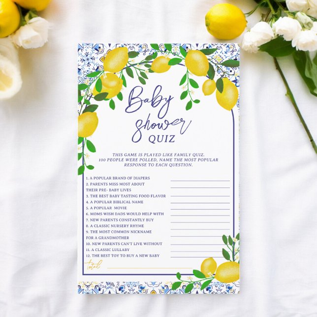 Blue tiles watercolor lemon baby shower games (Blue tiles watercolor lemon baby shower games)