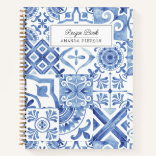 Blue Tiles Watercolor Personalised Notebook