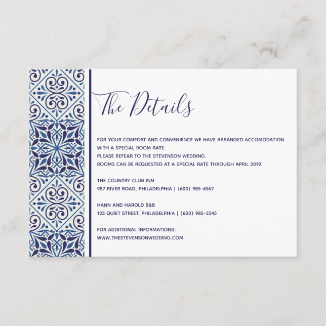 Blue tiles wedding details insert card (Front)