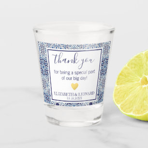 Blue tiles Wedding Favour Thank you Shot Glass
