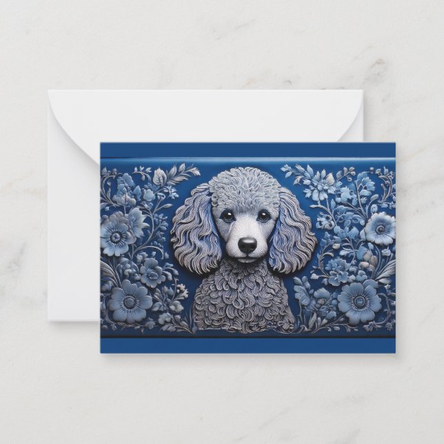 Blue Tin Folk Art Poodle Note Card (Front)