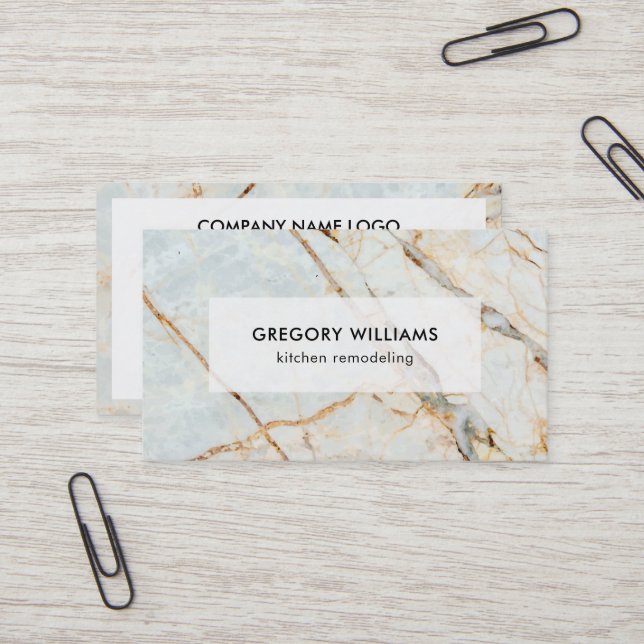 Blue tint and gold marble texture business card (Front/Back In Situ)