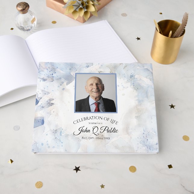 Blue Tint Carnation Celebration of Life Memorial Guest Book (Front Open)