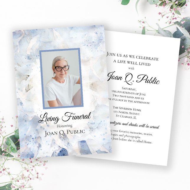 Blue Tint Carnation Floral Living Funeral Party Invitation (Creator Uploaded)
