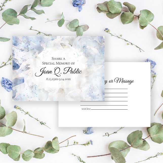 Blue Tint Carnation Floral Share a Memory Funeral  Card (Creator Uploaded)