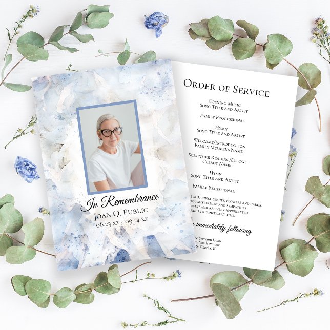 Blue Tinted Carnation Funeral Memorial Service Programme (Creator Uploaded)