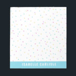 Blue Tiny Colourful Confetti Add Your Name Notepad<br><div class="desc">Girly notepad with tiny colourful confetti scattered over the page and your name in a font against a light blue border at the bottom of the page. Fun personalised notepad with your name in light sky blue and white and a tonne of mini confetti in pink, purple, yellow, mint green,...</div>